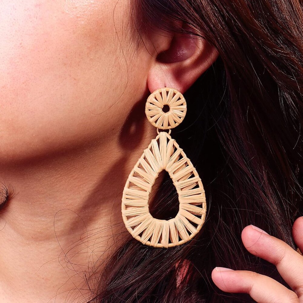 Boho Raffia Earrings Statement Teardrop Earrings … - image 2